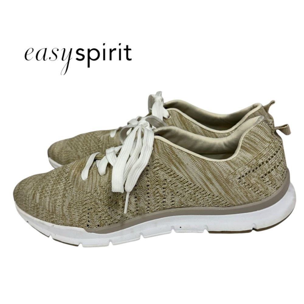 Easy Spirit Ferran Women's Knit Lace-up Tan Gold Metallic Sneakers 11